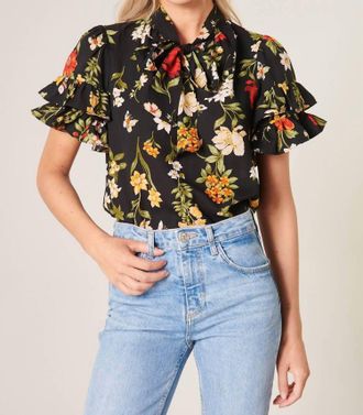 Sugarlips Willa Tie Neck Bianca Blouse In Black Green