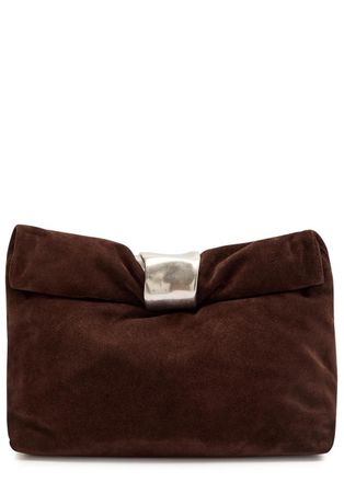 Staud Cuff Suede Clutch - Dark Brown - One Size
