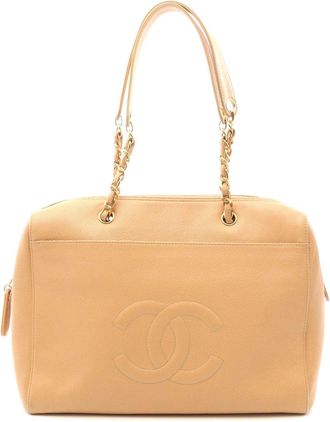 Chanel Coco Mark Tote Bag Beige Leather
