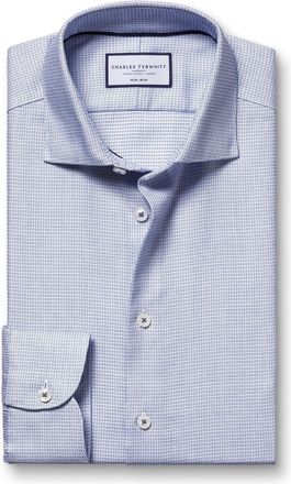 CHARLES TYRWHITT Non-Iron Stretch Texture Square Cotton Formal Shirt - Cobalt Blue Single Cuff Size 15.5/33 by Charles Tyrwhitt