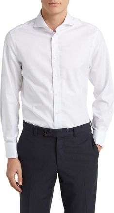 CHARLES TYRWHITT Non-Iron Twill Extreme Cutaway Slim Fit Double Cuff in White at Nordstrom, Size 16.5