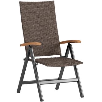 OUTSUNNY Outdoor Folding Rattan Chair - Dining Chair - Brown | TJ Hughes