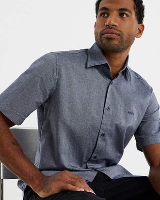 HUGO BOSS Cotton Twill Shirt - Navy