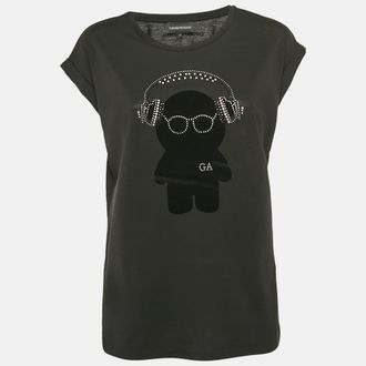 Emporio Armani Black Teddy And Rhinestone Embellished Jersey T-Shirt