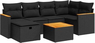 vidaXL Set De Sof&aacute;s De Jard&iacute;n 7 Pzas Con Cojines Rat&aacute;n Sint&eacute;tico Negro Vidaxl