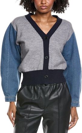 Gracia Contrast Cropped Denim Sleeve Button Up Cardigan