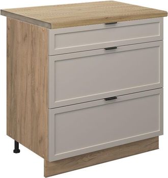 Vicco Mueble Bajo De Cocina Fame-line, Grisbeige, 80 Cm Con 3 Cajones, Et Roble, Vicco