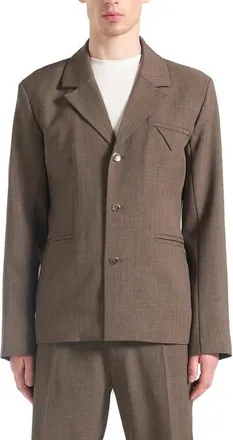 Mani&egrave;re De Voir Bastien Single Breasted Hatched Tailored Suit Jacket in Light Brown at Nordstrom, Size Medium
