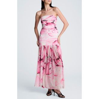 Kenneth Cole Strapless Floral Maxi Dress in Pop Pink Multi at Nordstrom, Size 14