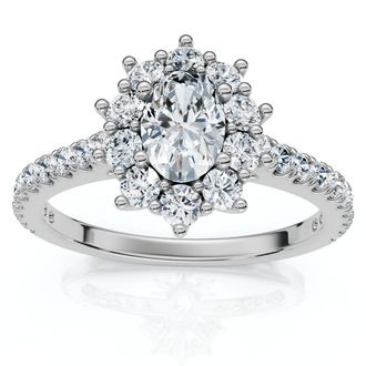 Pompeii3 1Ct TW Oval Halo Diamond Engagement Ring 14k Gold or Platinum Lab Grown
