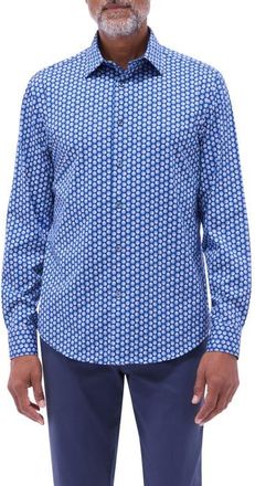 Bugatchi Jimmy OoohCotton Geo Print Button-Up Shirt in Cobalt at Nordstrom, Size Xxx-Large