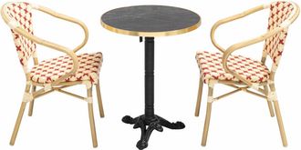 Oviala Conjunto de mesa de terraza de mármol negro y 2 sillas rojas