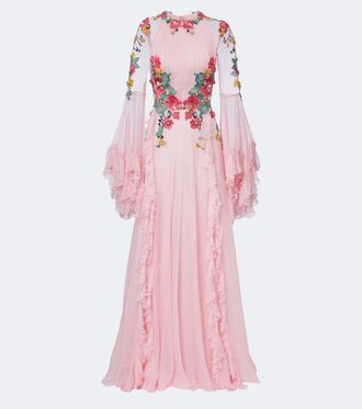 Costarellos Embellished floral-appliqu&eacute; silk gown