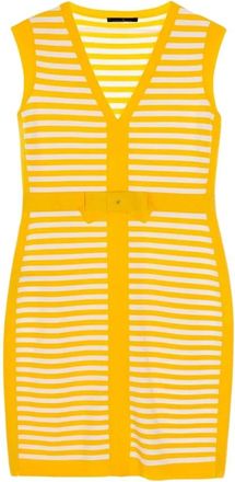 Carolina Herrera Gestreepte Jacquard Jurk met CH Initialen - Dames - Korte kleedjes - Geel - S - Katoen - Kleedjes