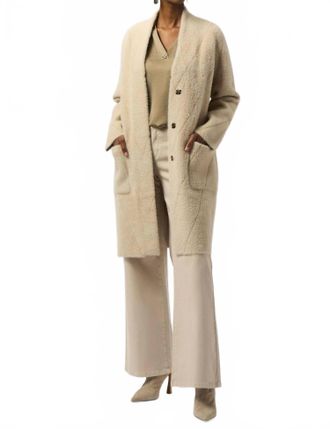 Joseph Ribkoff Feather Yarn Sweater Knit Coat In Almond