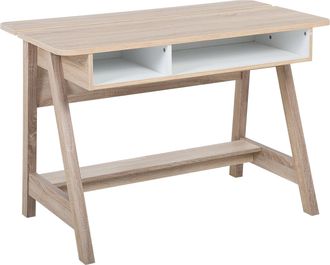 Beliani Beliani - Escritorio Madera Clara 110 X 60 Cm 2 Estantes Reposapi&eacute;s Escandinavo Jackson