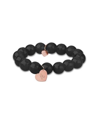 Jane Basch Dnu 0 Units Sold Jane Basch 14K Rose Gold Onyx Dangling Heart Initial Bracelet (A-Z)