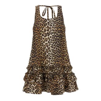 Ganni Leopard Cotton Poplin Mini