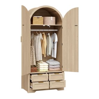 STILVORA Armario Con 2 Puertas Curvas, Barra, Estantes Y Caj&oacute;n, Frontal De Rat&aacute;n, En Mdf Para Dormitorio, 80&times;50&times;179 Cm