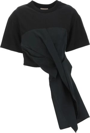 Alexander McQueen Stijlvolle Cut and Sew T-shirt - Dames - T-shirts - Zwart - S - Tops