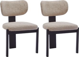 Vente-Unique Juego de 2 sillas en tejido boucl&eacute; y madera de hevea - Gris topo y negro - WILANA