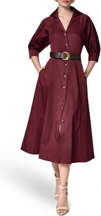 DKNY Belted Stretch Cotton Midi Shirtdress in Black Cherry at Nordstrom, Size 12