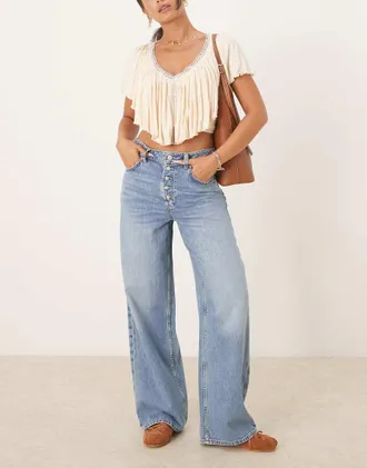 Free People Nia - Jeans boyfriend larghi lavaggio blu chiaro