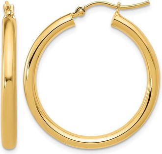 Diamond2Deal 14K Yellow Gold Polished 3mm Hoop Earrings