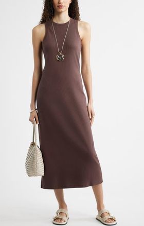 Nordstrom Stretch Cotton Microrib Tank Dress in Brown Roast at Nordstrom, Size Xx-Small