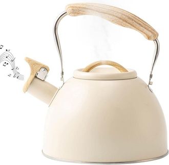 OEM Tetera - Acero Inoxidable - 3 L - Silbato Autom&aacute;tico - Asa De Madera Aislada - Compatible Con Inducci&oacute;n Gas Vitrocer&aacute;mica - Beige