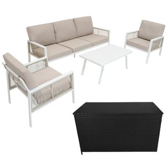 MonsterShop Aluminium 4 Piece Sofa Set with Black Rattan Storage Box - White