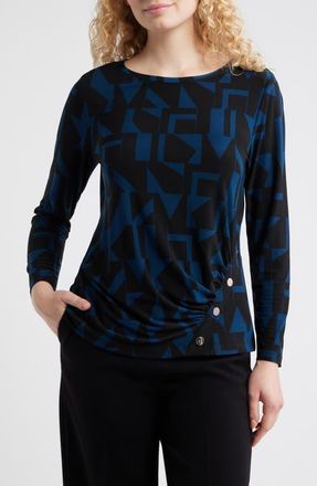 Anne Klein Broken Geo Print Top in Anne Black/Baltic Teal at Nordstrom, Size Large P