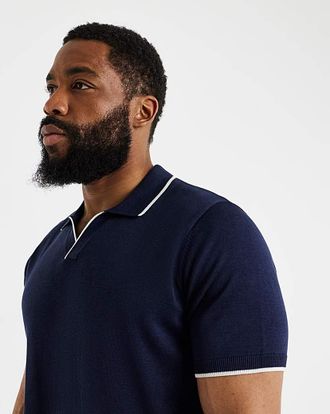 Jacamo Tipped Knitted Short Sleeve Polo