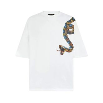Roberto Cavalli T-Shirts, male, White, Size: 2XL Snake-print T-shirt