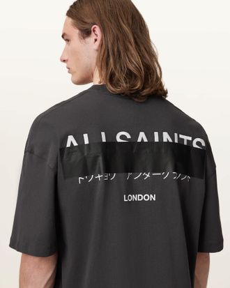 AllSaints Redact Oversized Embroidered Logo T-Shirt