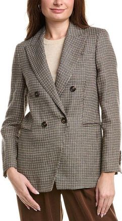 Brunello Cucinelli Brown Checked Double Breasted Blazer, Brand Size 46 (US Size 12)