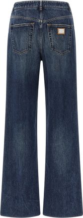 Dolce & Gabbana Logo-Plaque High-Waisted Wide-Leg Jeans - Blue