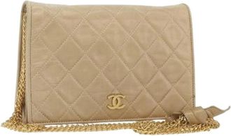Chanel Pre-owned Cross Body Bags, female, Beige, Size: ONE SIZE Pre-owned Vintage Leather Cross Body Bag