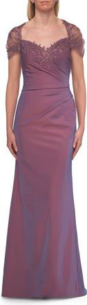 La Femme Embroidered Lace Sleeve Gown with Keyhole Back in Orchid at Nordstrom, Size 12