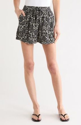Melrose and Market Floral Cotton Blend Pull-On Shorts in Black- Ivory Jules Floral at Nordstrom Rack, Size Xx-Small