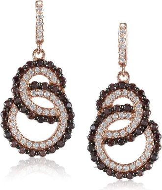 Suzy Levian Rosed Sterling Silver Brown Cubic Zirconia Interlocked Double Loop Earrings