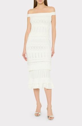 Milly Maven Ruffle Off the Shoulder Midi Dress in Ecru at Nordstrom, Size X-Large