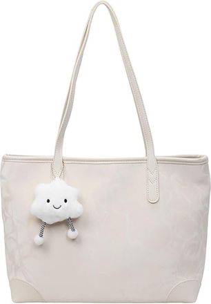 Generic Womens Suede Shoulder Bag,Fashion Casual Tote Bag with Cute Dolls,Lightweight Comfortable Material, Dual Strap Design with Smooth Zip Closure (White,3