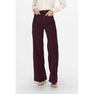 Only straight high waist casual broek rib gebreid donkerrood
