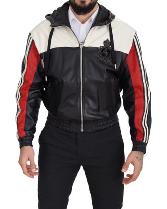 Dolce & Gabbana Black Leather Hooded Blouson Coat Mens Jacket Leather (archived) - Size Small