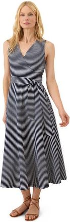 Pact Fit & Flare Easy V-Neck Dress Made With Organic Cotton in Hudson Stripe Navy Blue at Nordstrom, Size Xx-Large