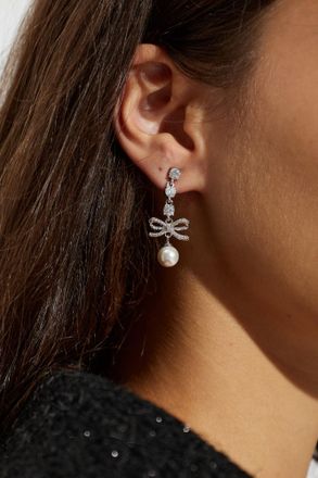 Self Portrait Earrings With Shimmering Crystals, Womens, Silver