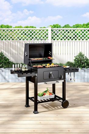 H&O Direct Carbon Steel BBQ Grill Mobile Stove Cooker in Black