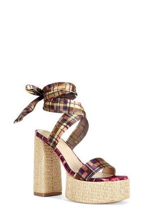 Azalea Wang Lazuli Ankle Wrap Platform Sandal in Plaid at Nordstrom Rack, Size 7.5