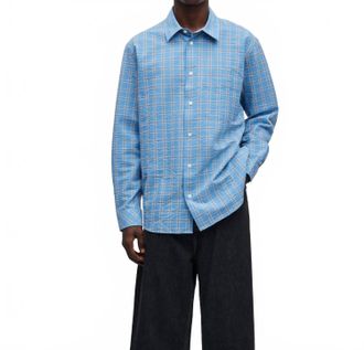 Sams&oslash;e & Sams&oslash;e Mens Sadamom Shirt In Blue Jasper Check